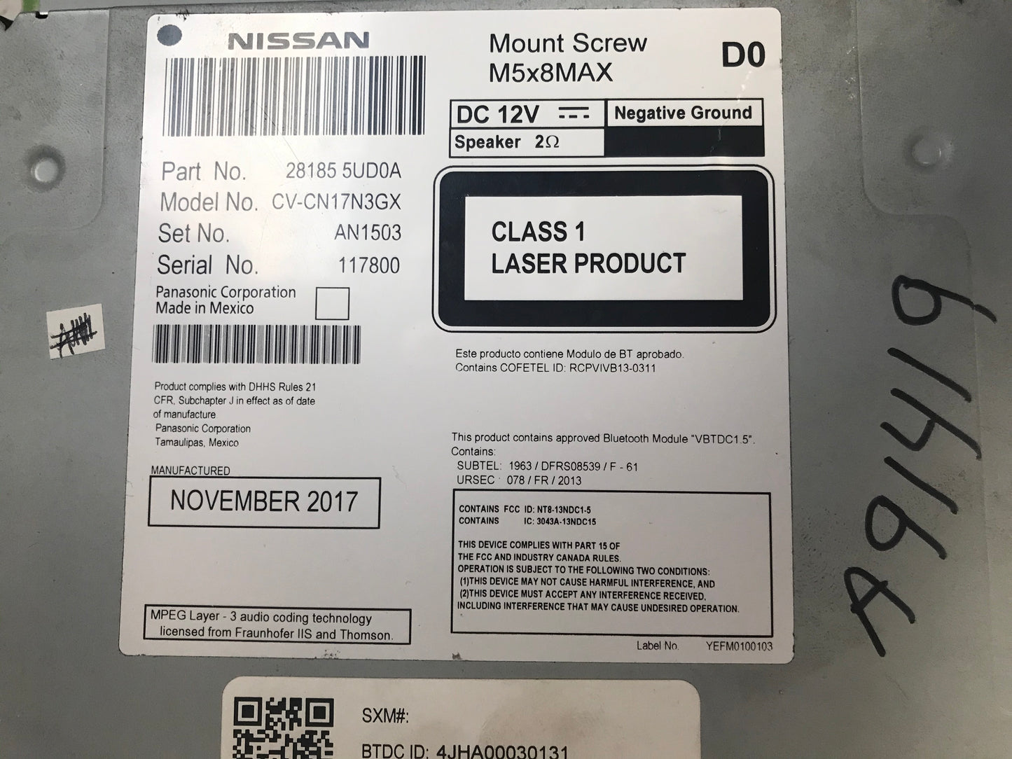 2018 - 2019 Nissan Sentra OEM AM FM Radio CD Player Media Receiver