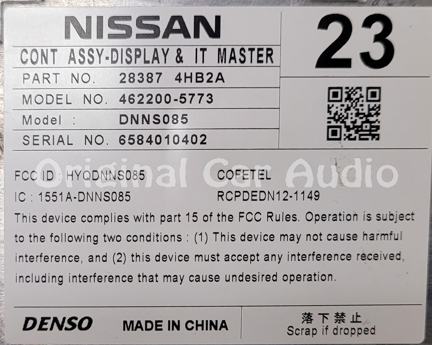 2014 - 2016 Infiniti Q50 OEM Information Multimedia Display Touchscreen