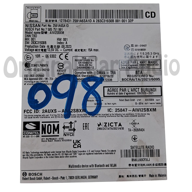 2022 - 2024 INFINITI QX60 Audio Video Receiver OEM 259156SA6E 259156SA6A