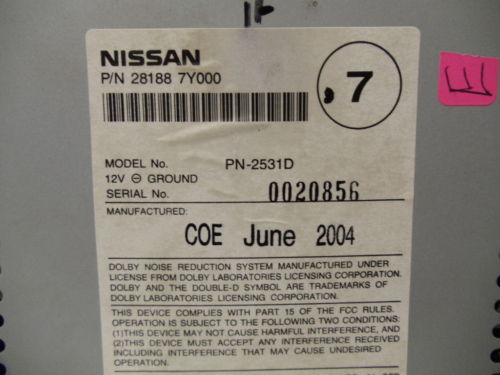 Nissan Maxima Radio Cassette CD Player 28185-7Y000 04 05 06 Ni170