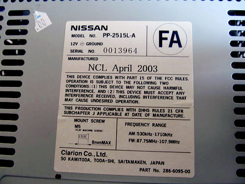 03 04 05 06 07 08 09 Nissan 350Z Radio CD Player Cy330