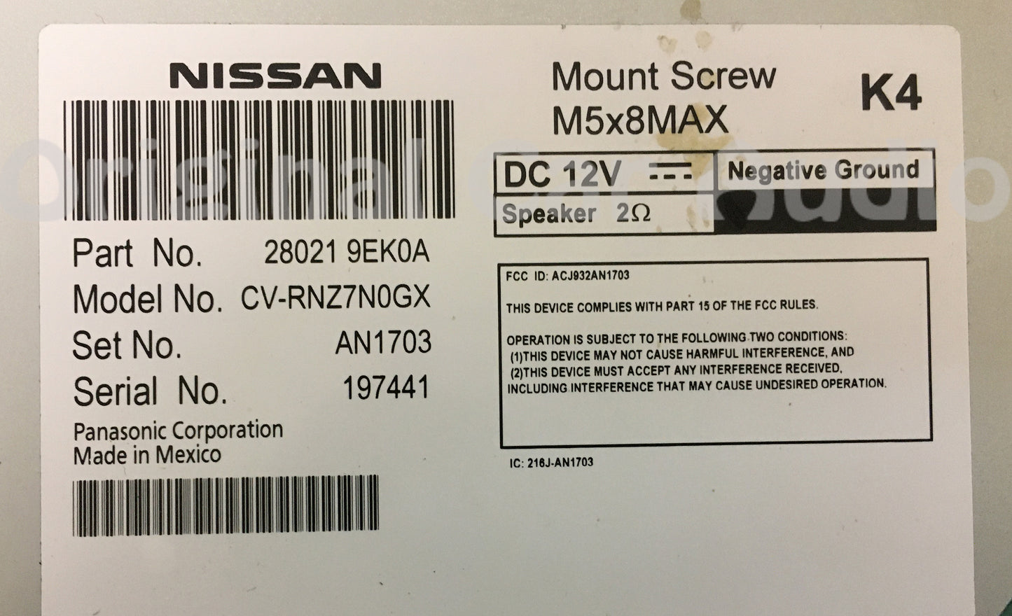 Refurbished 2018 - 2019 Nissan Sentra Versa OEM Touch Screen AM FM Bluetooth Radio Receiver