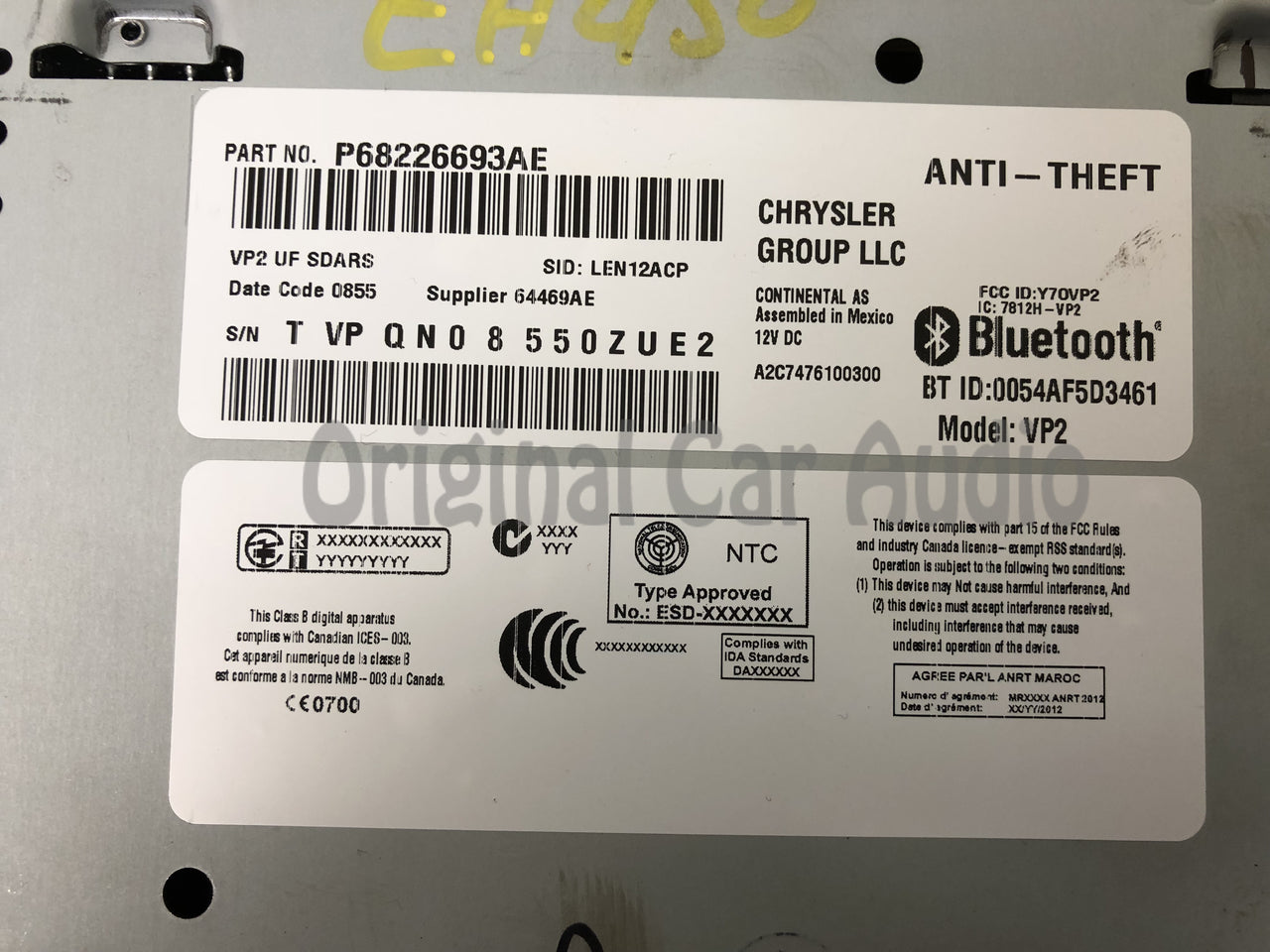 2015 - 2016 Chrysler 200 OEM RA2 VP2 Touch Screen Bluetooth SAT Radio Media Reciever