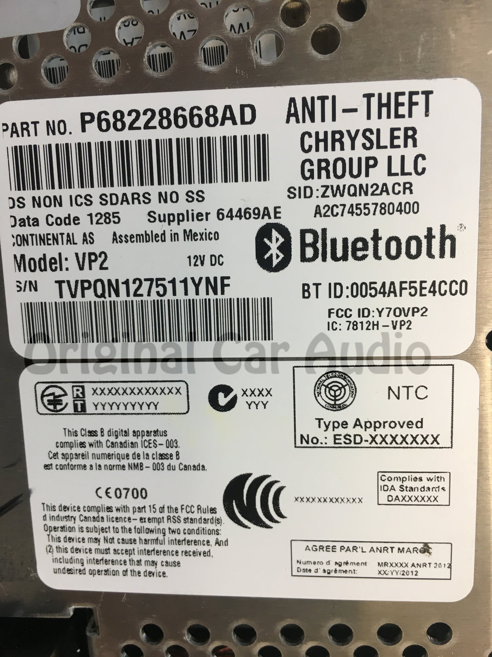 2013 2014 2015 2016 Dodge Ram Truck Uconnect Multi Media Radio Bluetooth VP2 RA2 Short Block
