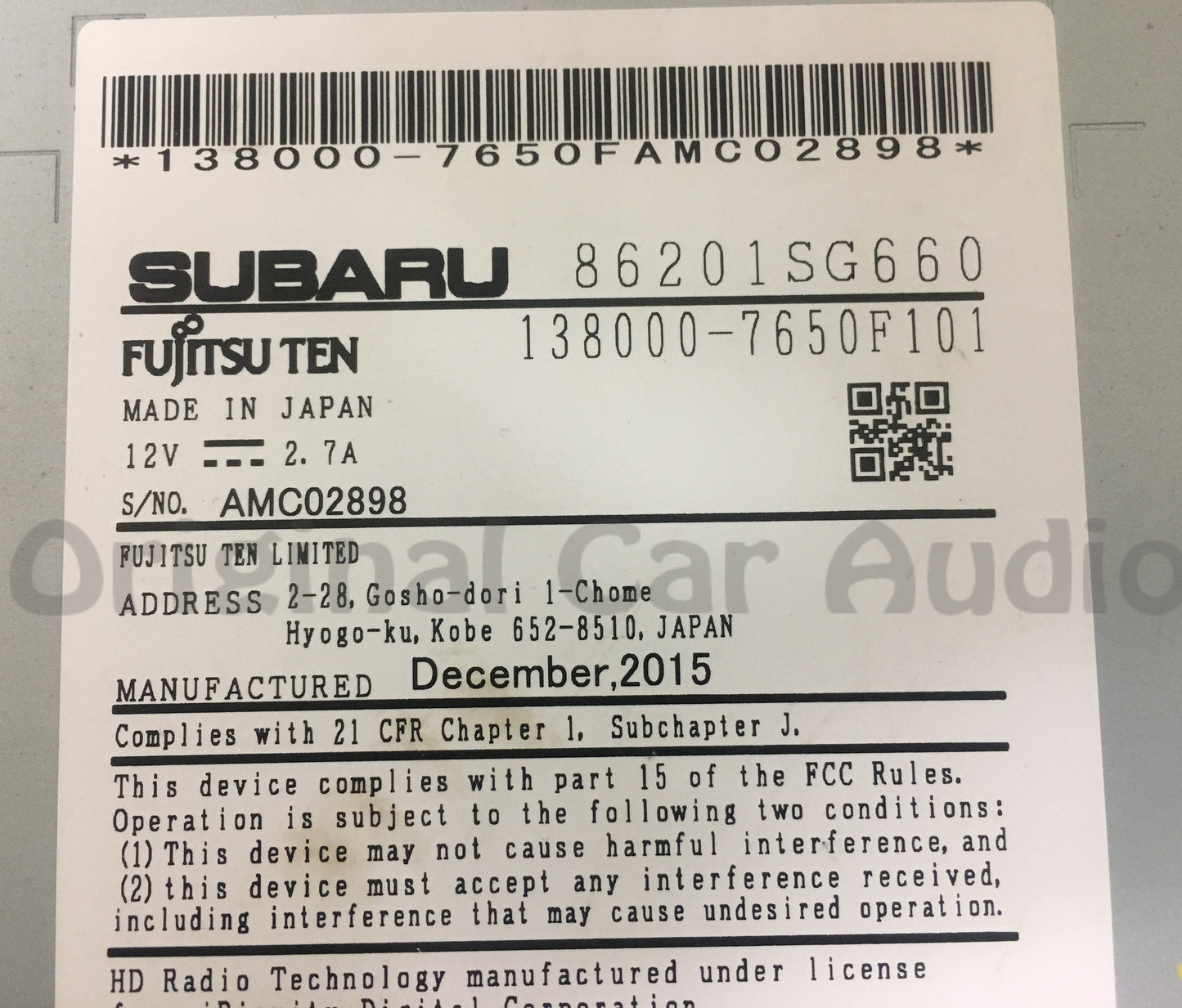 2016 - 2018 Subaru Forester OEM Starlink XM HD AM FM Radio FF667UM