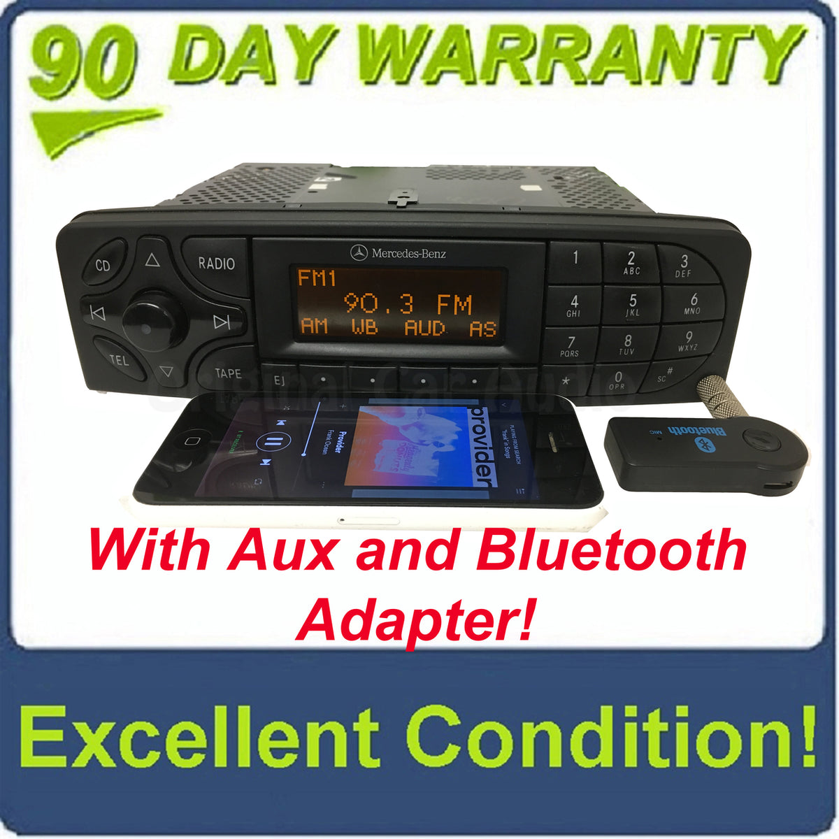 2001 - 2004 Mercedes C Class Radio and Tape Player With Added AUX and Bluetooth Adapter