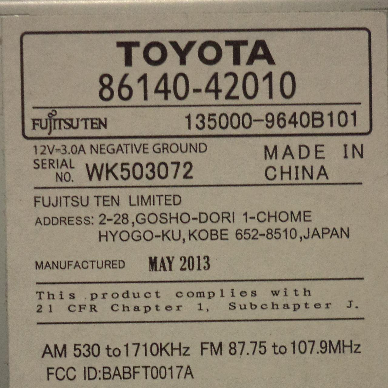 2013 - 2016 Toyota Rav4 Rav-4 CD Player BLUETOOTH Radio Display Screen 100067 OEM