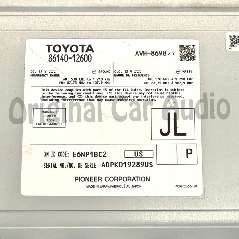2020-2022 Toyota Corolla Radio Receiver Display OEM Pioneer 86140-12600