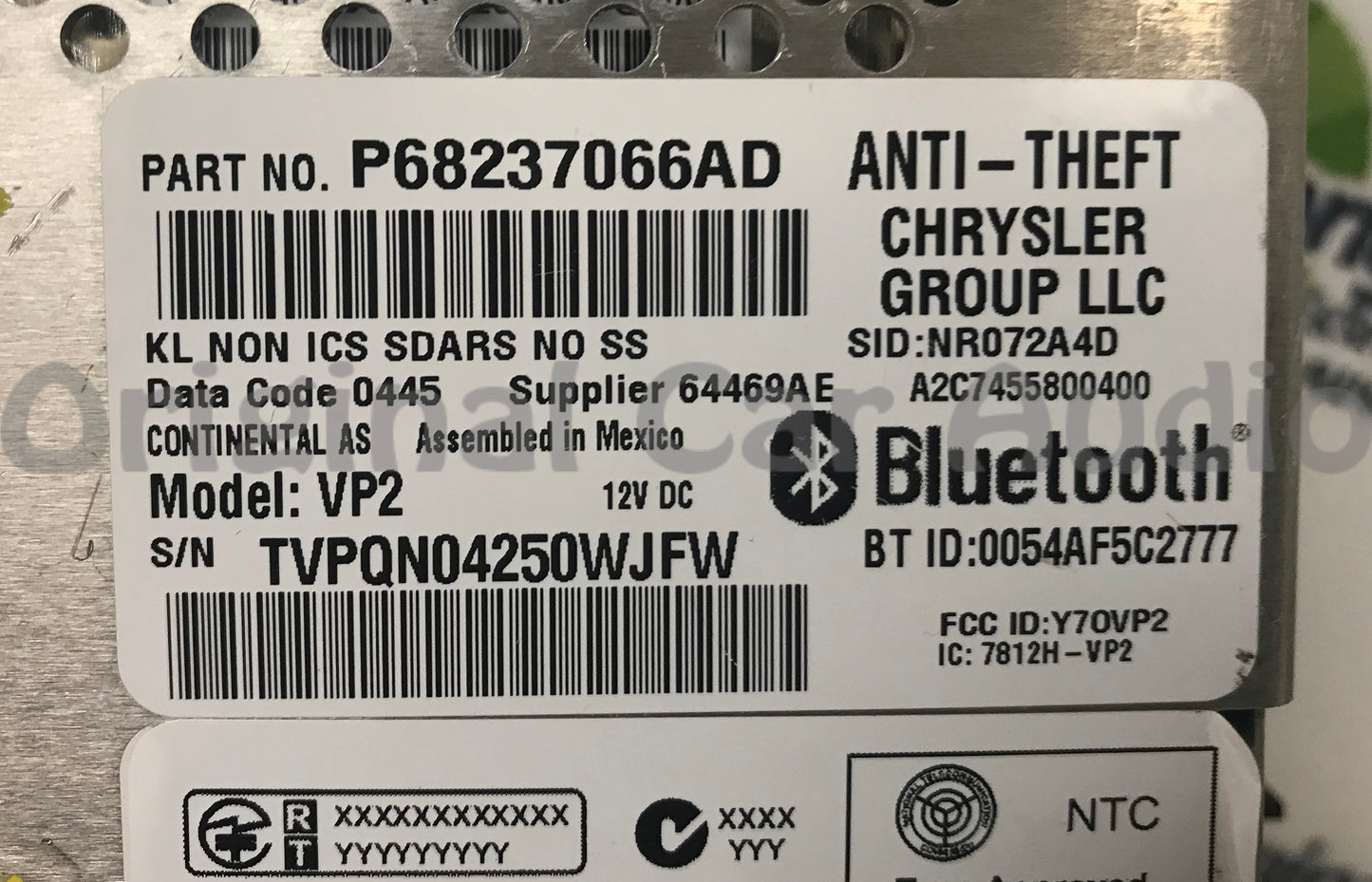 2015 - 2016 Jeep Cherokee OEM Uconnect Multimedia Bluetooth Radio VP2 RA2 Short Block