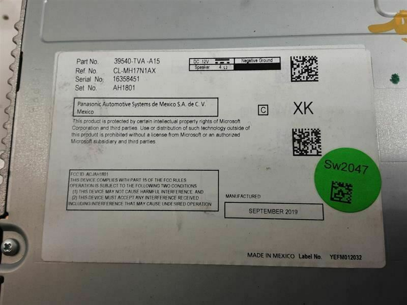 2018 - 2020 Honda Accord Sport OEM Apple Car Play Android Auto Multi Media Audio Radio Receiver