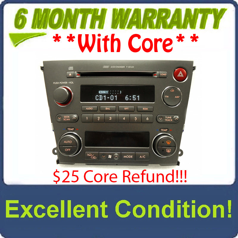 2005 2006 SUBARU Legacy 2.5L 3.0L Radio Stereo 6 Disc Changer CD Player P-201UH Automatic Climate Controls