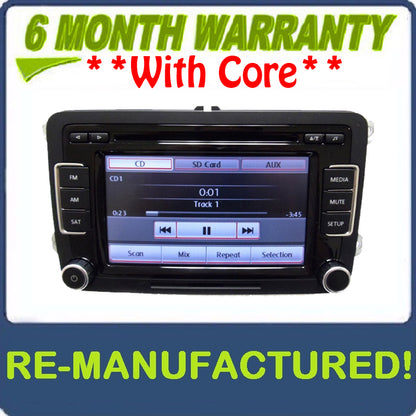 REMAN 2010 2011 2012  VW Volkswagen Jetta Passat Golf GTI Rabbit EOS OEM Radio Stereo 6 Disc Changer CD Player Touch Screen SD Mp3 Sirius Satellite RCD-510