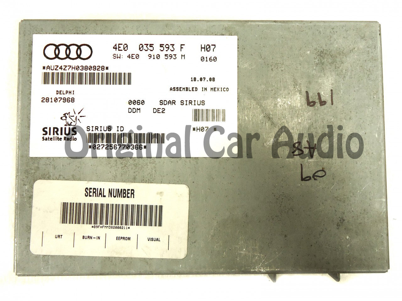 AUDI A6 A8 S6 S8 Q5 Q7 A5 A4 RS6 Q3 A7 A1 SIRIUS Satellite Radio Receiver Tuner Module 4E0035593F 4E0035593D 4E0035593H 4E0035593L 2003 2004 2005 2006 2007 2008 2009 2010 2011