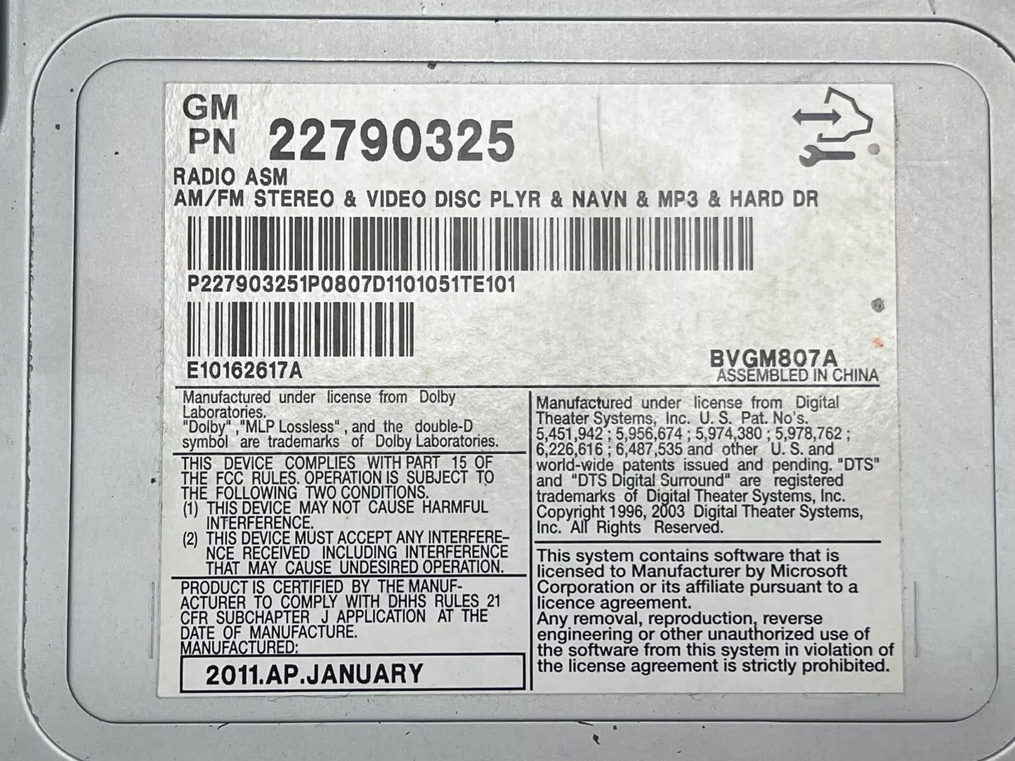2008 - 2011 Cadillac CTS OEM AM FM Radio CD Player Media Receiver