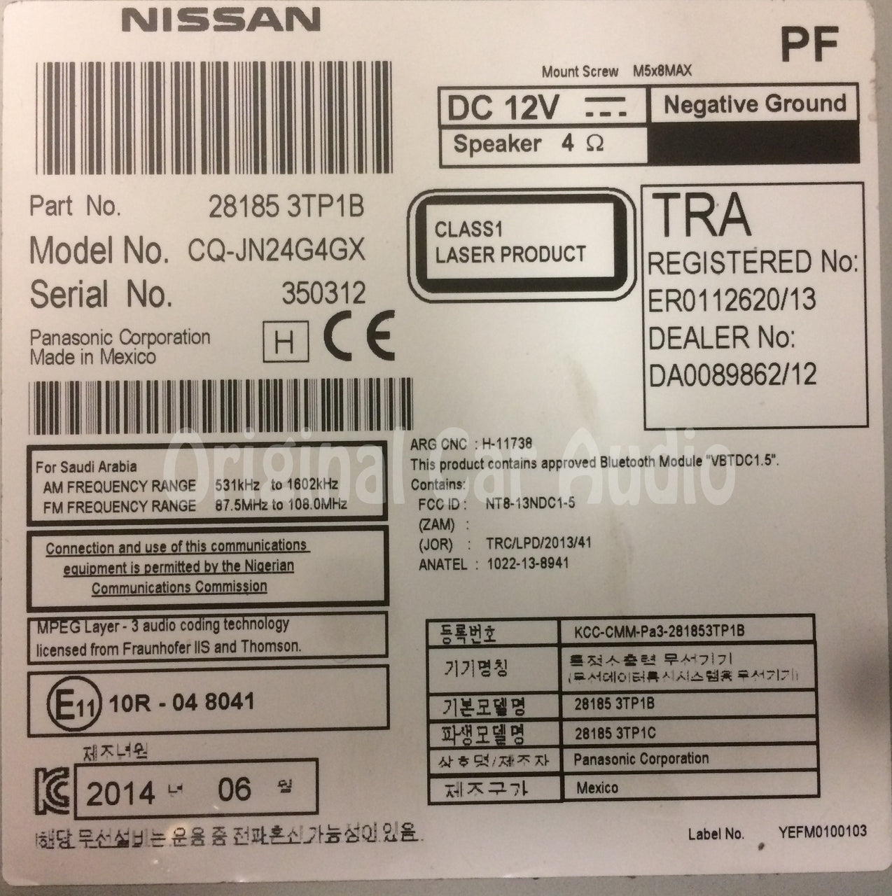 2015 Nissan Altima OEM Non Navigation CD Player AM FM Radio Receiver 28185-3TP1B, 281853TP1B, 28185 3TP1B