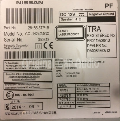2015 Nissan Altima OEM Non Navigation CD Player AM FM Radio Receiver 28185-3TP1B, 281853TP1B, 28185 3TP1B