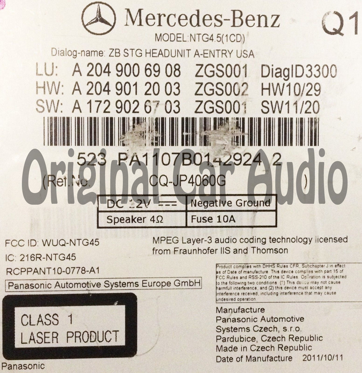 2012 MERCEDES BENZ C-Class C250 C300 C350 C63 Navigation Radio Control Receiver A 204 900 69 08 NTG4, 5(1CD)