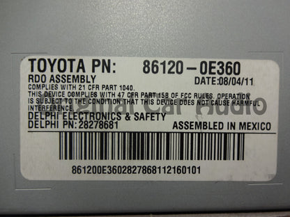 Toyota Highlander MP3 WMA CD Player Radio Stereo Satellite Radio Ready 86120-0E360  AD1821 2008 2009 2010 2011 2012