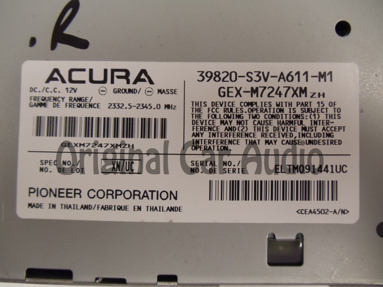 05 06 ACURA MDX Satellite XM Radio Tuner Receiver Module Unit 2005 2006 39820-S3V-A611-M1 05 06
