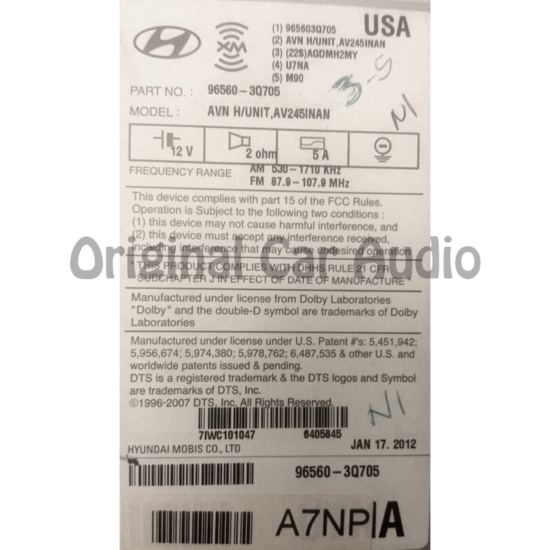 2011 - 2015 HYUNDAI Sonata Infinity XM HD Radio Navigation CD Player Receiver