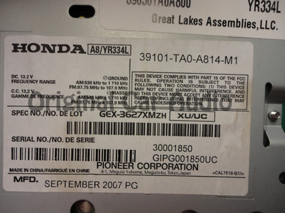HONDA ACCORD Navigation GPS Radio Stereo Receiver XM Satellite 3TA0 2008 2009 OEM