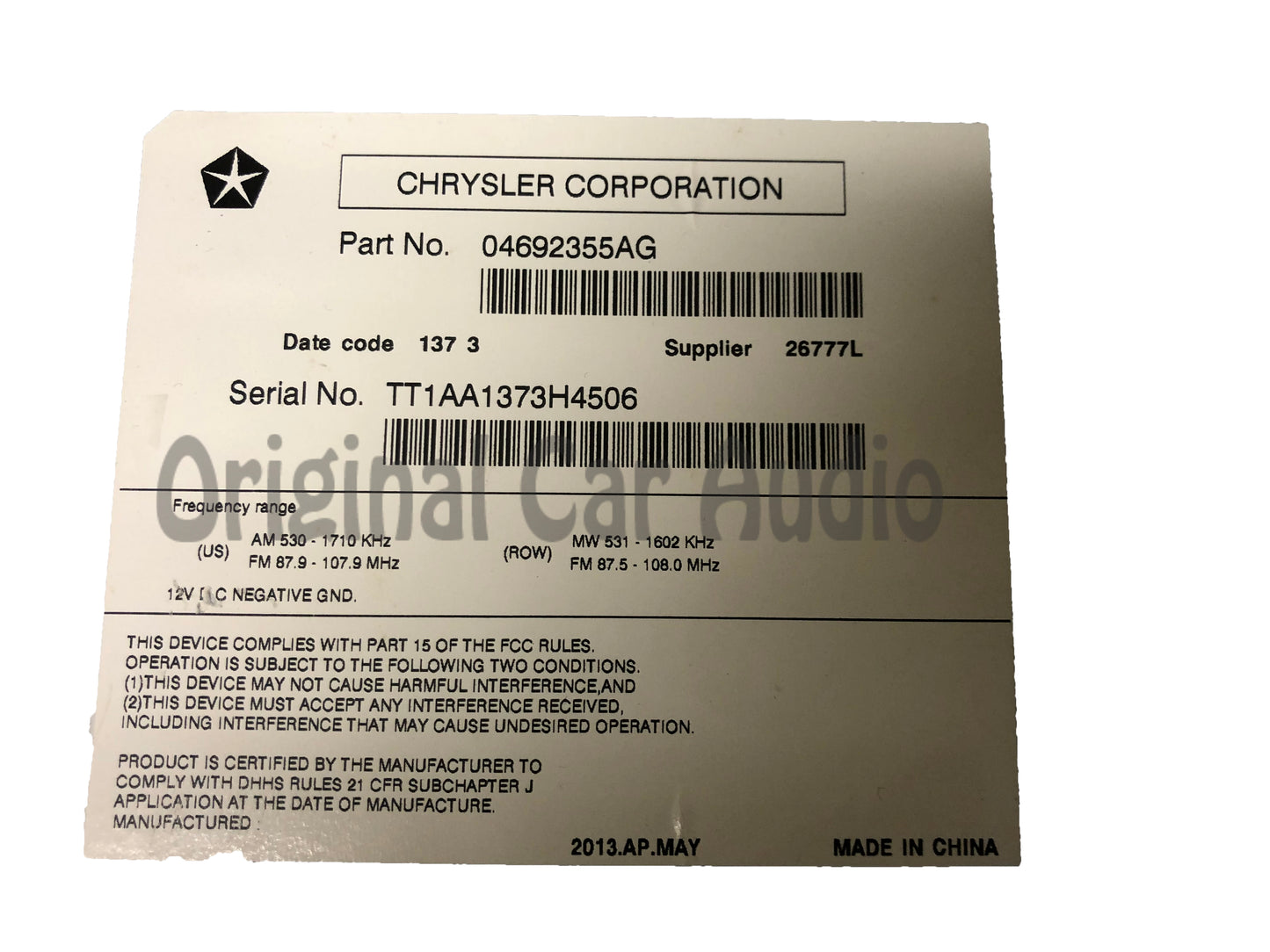 2013 - 2015 Dodge Dart OEM Single CD AM FM Multi Media Radio Receiver RAE
