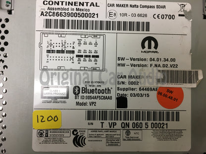 2014 - 2017 Ram Dodge ProMaster OEM VP2 Touch Screen Single CD AM FM Radio Media Receiver