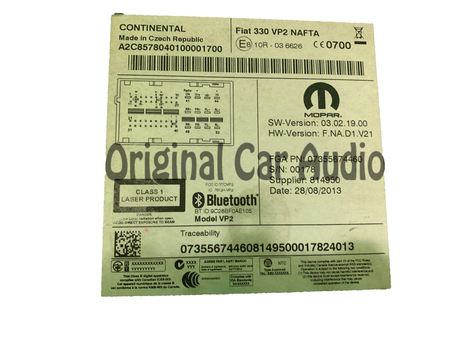 2014 - 2015 Fiat 500 OEM 330 VP2 NAFTA U Connect AM FM Multi Media Radio Receiver