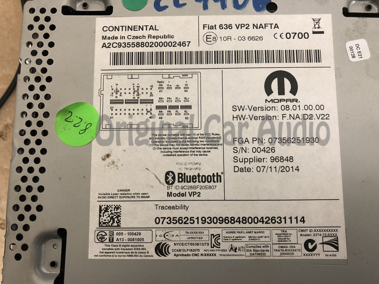 2015 - 2017 Ram ProMaster City OEM 636 VP2 NAFTA Touch Screen AM FM Bluetooth Radio Media Receiver
