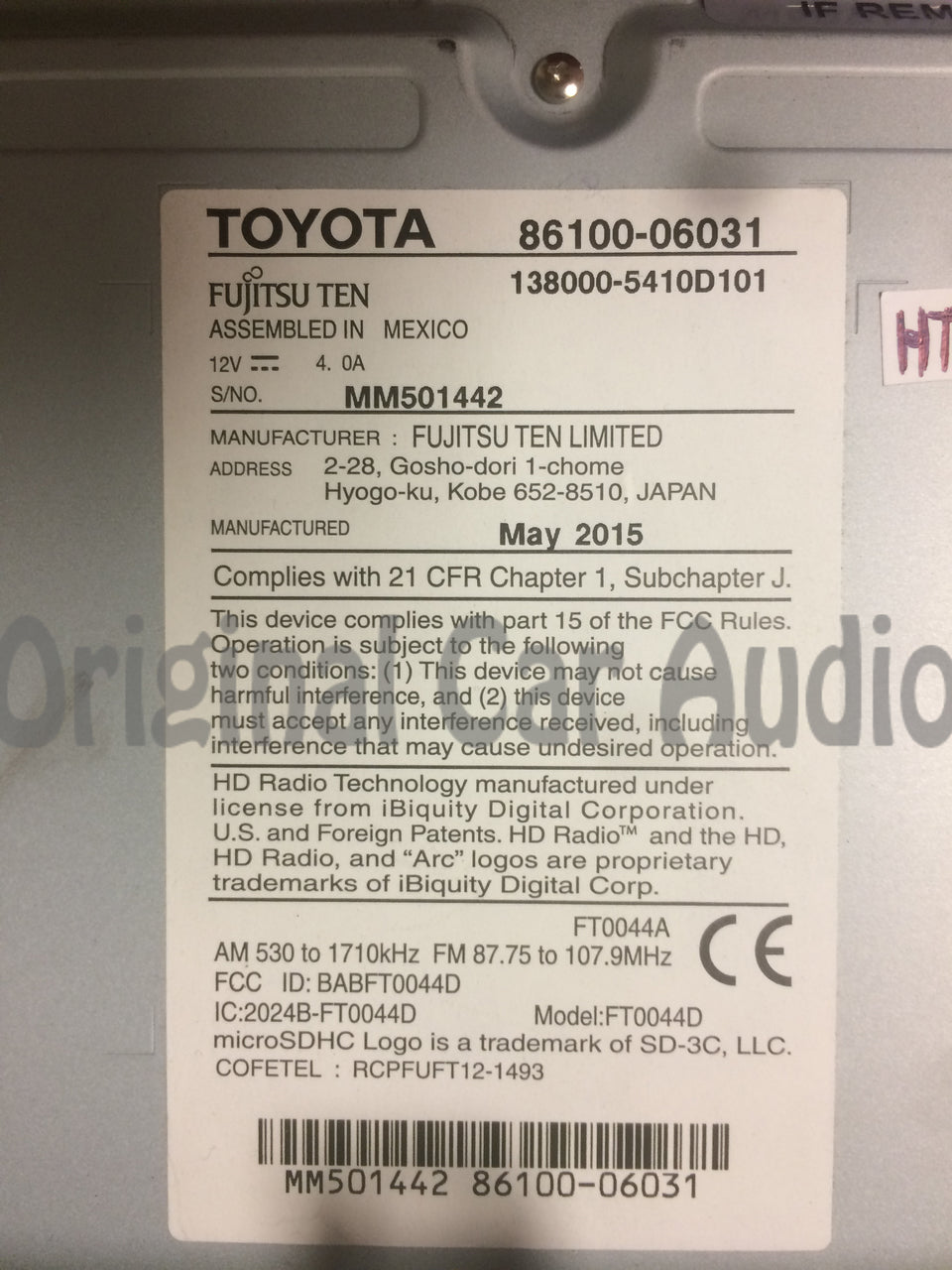 Refurbished 2015 - 2016 Toyota Camry OEM Gracenote Touch Screen Navigation AM FM HD Radio Receiver