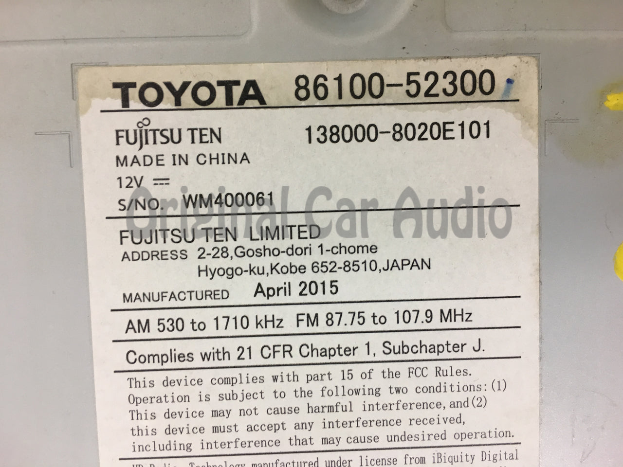 Refurbished 2015 - 2016 Toyota Prius C OEM Touch Screen Gracenote Navigation HD Radio Receiver