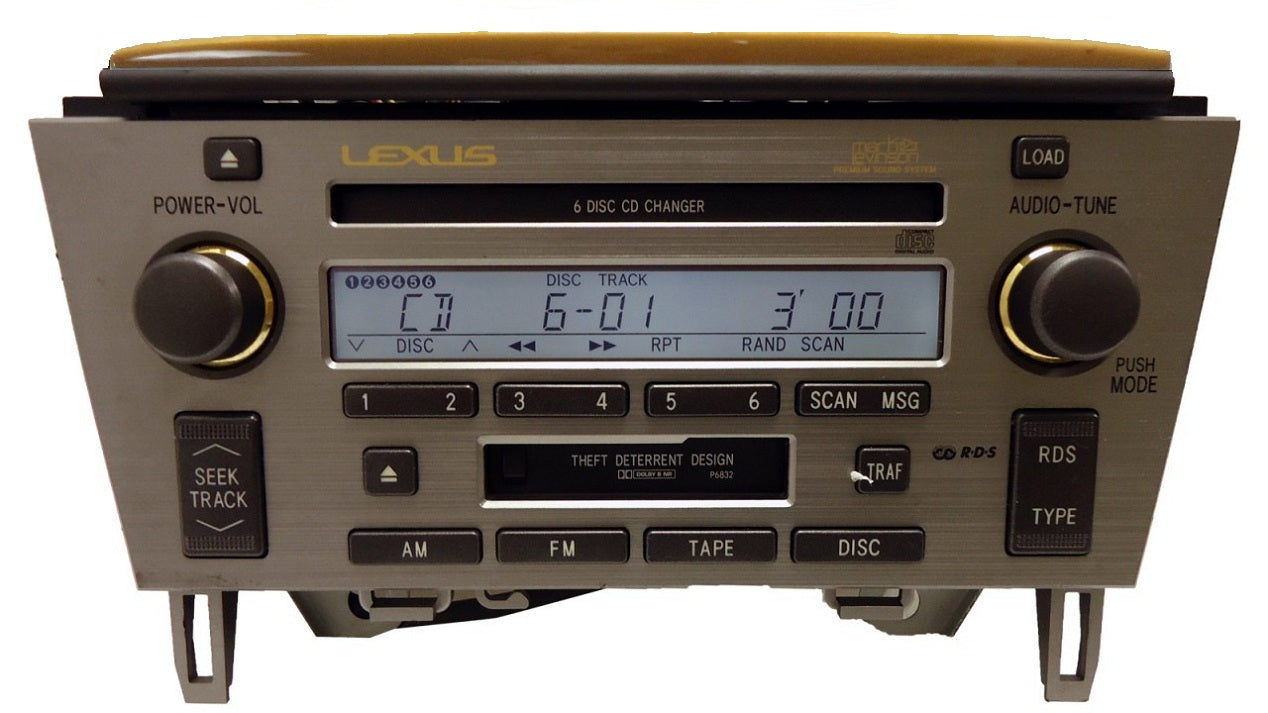 2002 2003 2004 2005 03 04 05 Lexus SC430 Radio Tape Cassette Mark Levinson Radio 6 CD Changer P6832 Light Wood Woodgrain