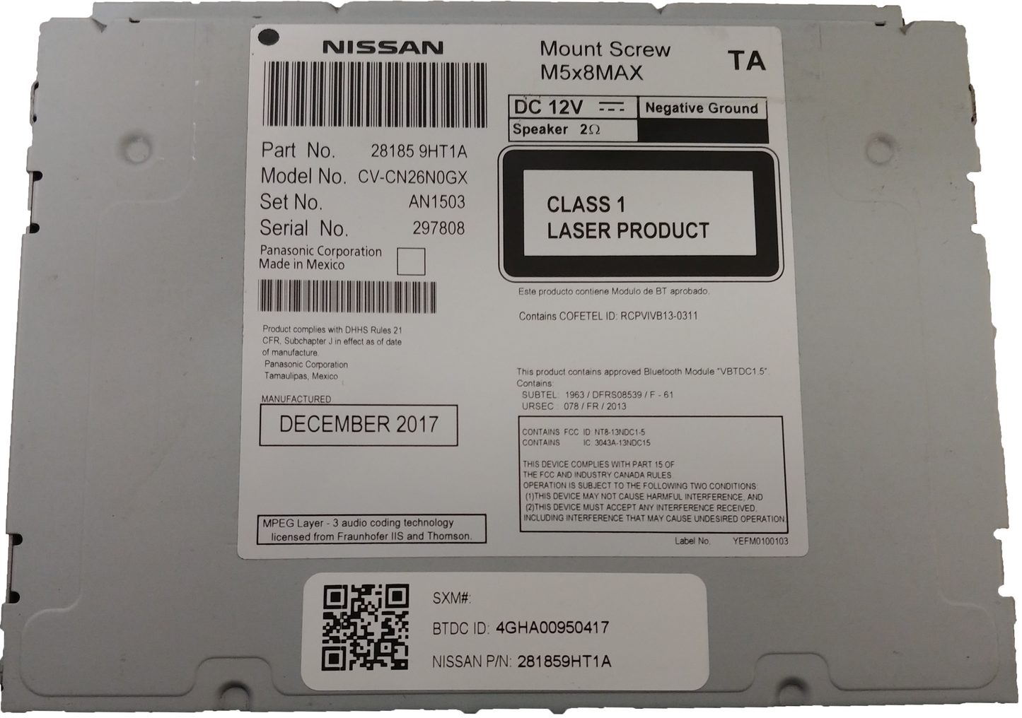 2017 2018 Nissan ALTIMA OEM NissanConnect AM FM iPod Radio CD Player