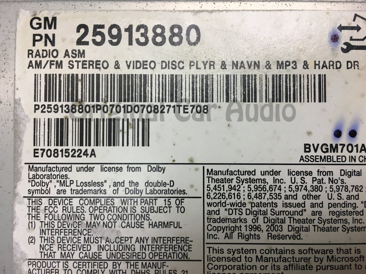 2008 - 2011 Cadillac CTS OEM Single CD AM FM MP3 Navigation Radio Receiver UAV