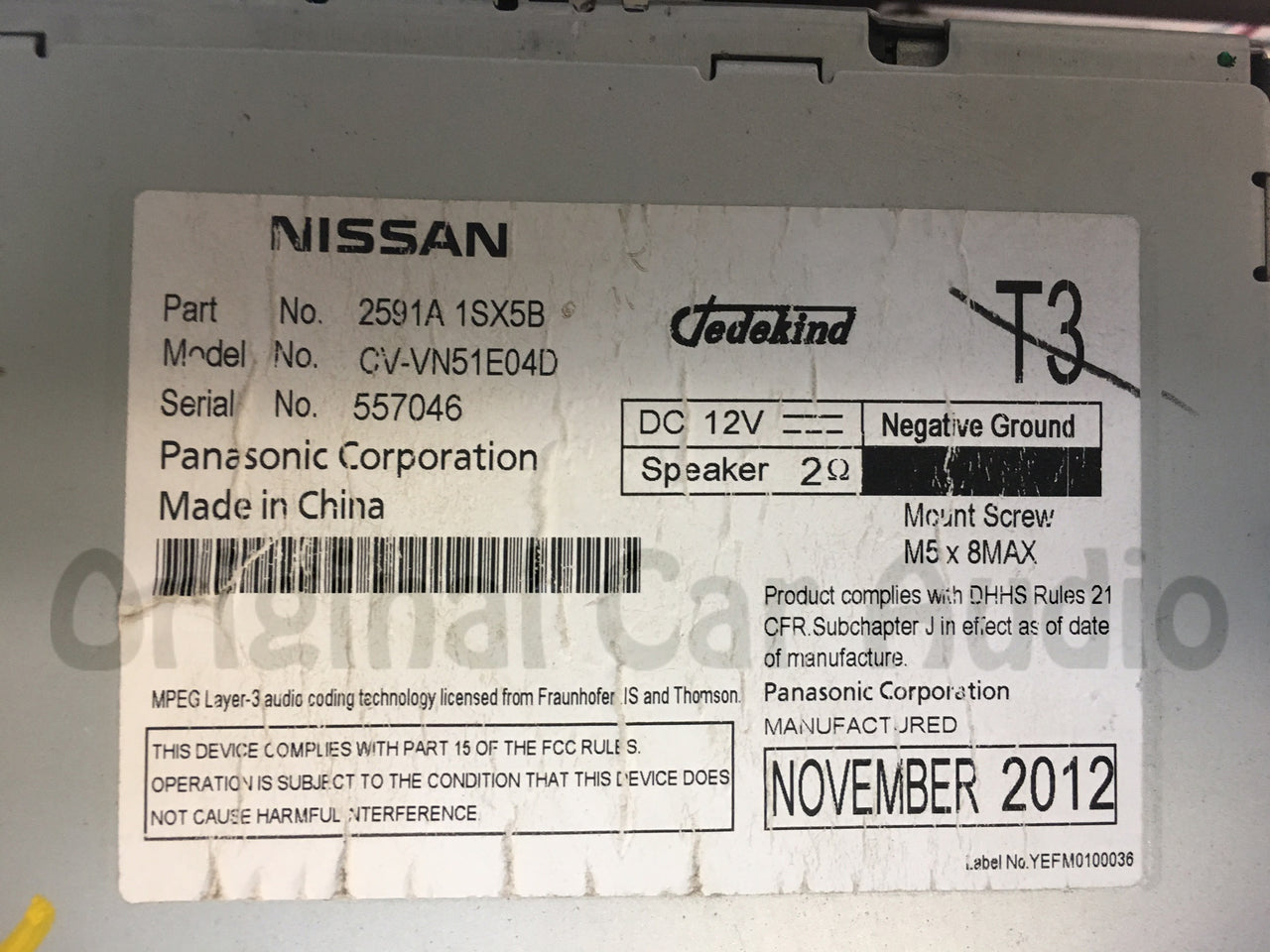 2012 - 2014 Nissan Murano OEM AM FM Radio Single Disc CD Player Receiver