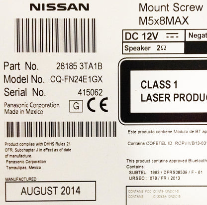 13 14 15 Nissan ALTIMA OEM XM Radio 5" Screen Display MP3 CD Player AUX Bluetooth 28185 3TA1B 2013 2014 2015