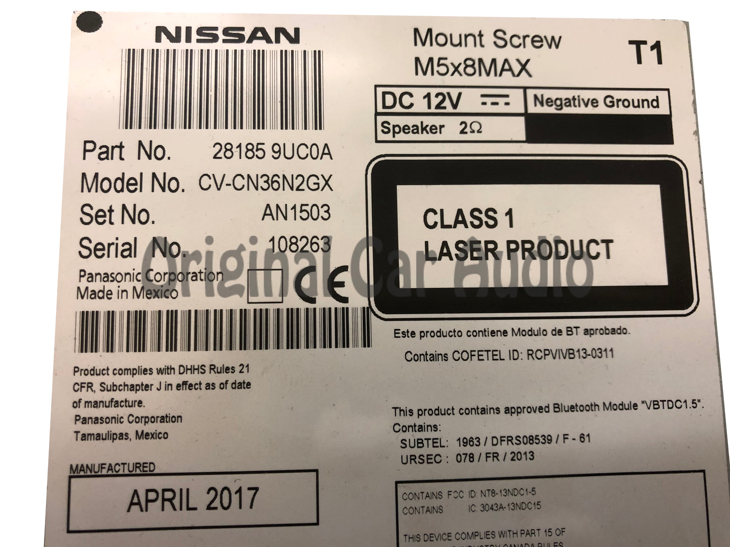 2015 - 2021 Nissan Murano OEM Touch Screen Single CD Bluetooth Multi Media Radio Receiver