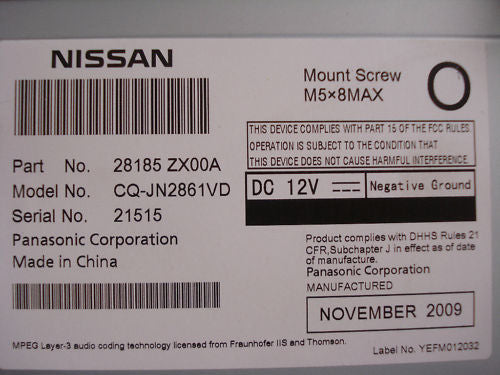 2009 2010 Nissan ALTIMA BOSE Radio RDS MP3 CD Player PY05F 09 10