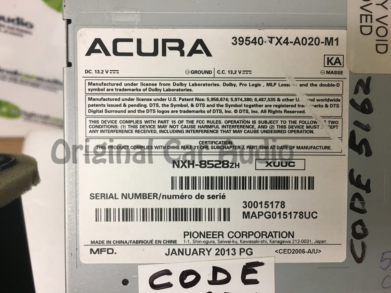 2013 - 2015 Acura RDX OEM Gracenote GPS Navigation Radio Receiver 3AR0