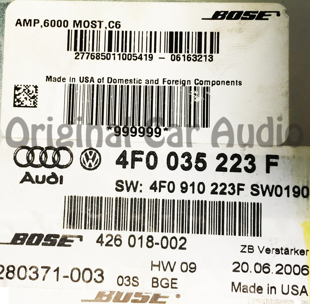 05 06 07 08 09 Audi A6 S6 OEM BOSE Amplifier 4F0 035 233 F AMP FACTORY AMPLIFIER  8RY