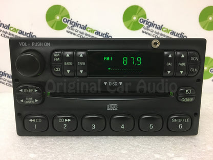 1998 - 2005 Ford Lincoln Mercury  Radio Single CD Player WITH ADDED AUX and Bluetooth Adapter