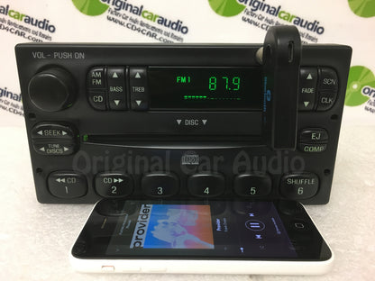 1998 - 2005 Ford Lincoln Mercury  Radio Single CD Player WITH ADDED AUX and Bluetooth Adapter