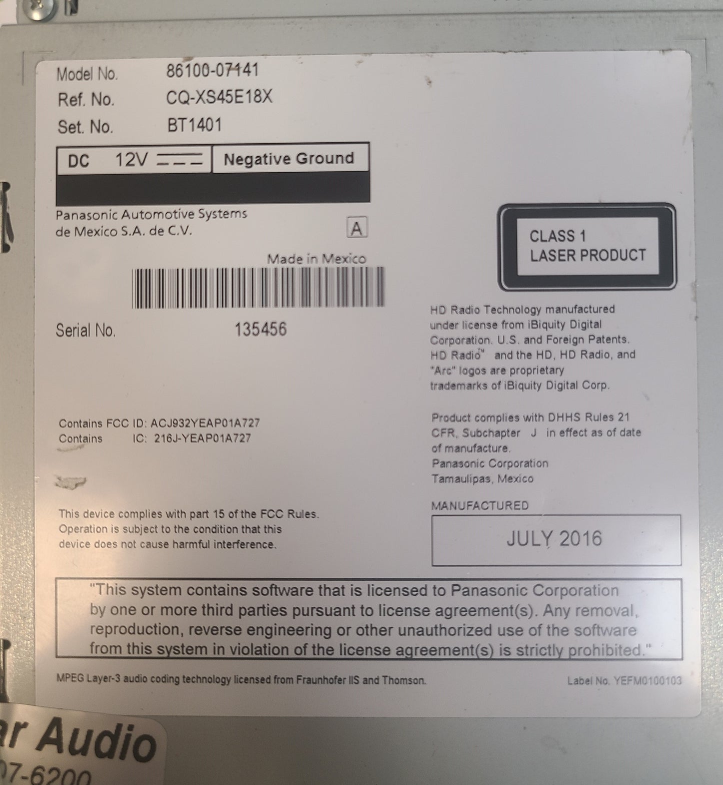 Refurbished 2013 - 2016 Toyota Avalon OEM JBL Navigation Touch Screen Radio Receiver 510131