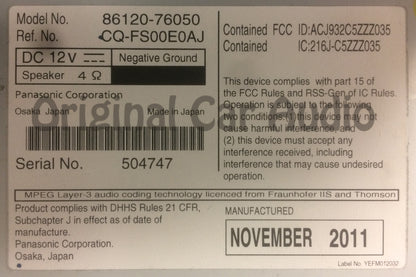 2011 - 2014  Lexus CT200H Hybrid OEM AM FM Single CD Radio 518B0
