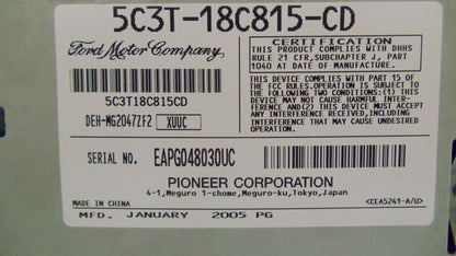 FORD F-250 F-350 Super Duty Focus Freestar MERCURY Monterey Radio 6 Disc Changer CD Player 2004 2005 2006 2007 OEM 5C3T-18C815-AB 5C3T-18C815-AC 5C3T-18C815-AD 5C3T-18C815-AE 5C3T-18C815-AF 5C3T-18C815-AG 5C3T-18C815-AH 5C3T-18C815-AK 5C3T-18C815-CA