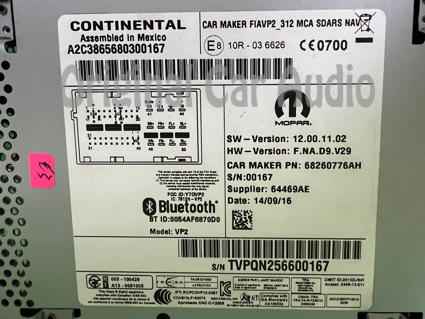 2017 - 2019 Fiat 500 OEM VP2 312 NAFTA SDARS NAV Multi Media SAT XM Radio Receiver