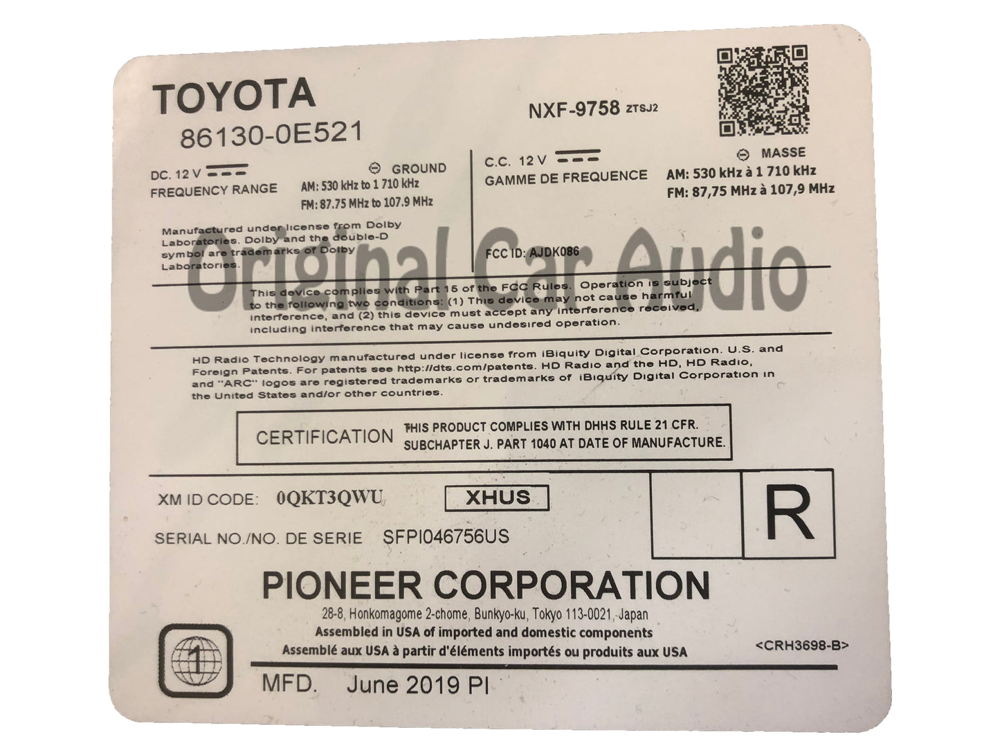 2018 - 2019 Lexus RX350 RX450H OEM Navigation Gracenote AM FM XM HD Radio Receiver P11751