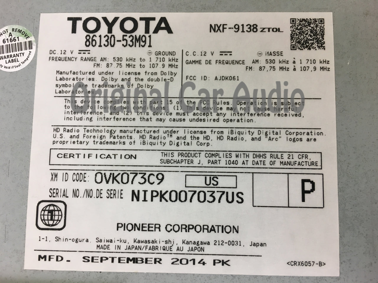 2015 - 2016 Lexus IS200T IS300 OEM Gracenote Navigation AM FM Single CD HD Radio Receiver