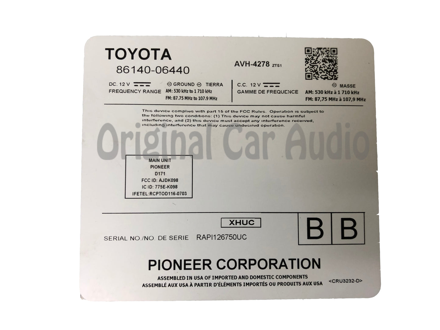 2018 - 2019 Toyota Camry OEM Gracenote Touchscreen AM FM  Radio Receiver