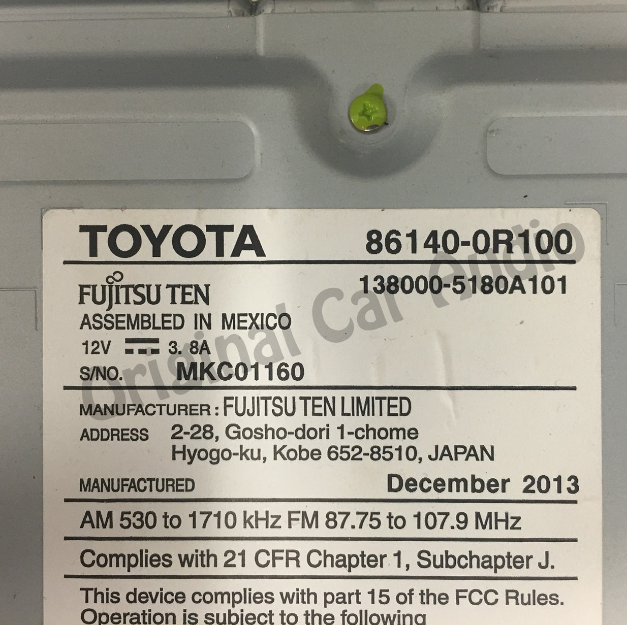 2013 2014 2015 2016 2017 Toyota OEM Gracenote AM FM HD Radio Bluetooth CD Player Receiver 100326, 100325